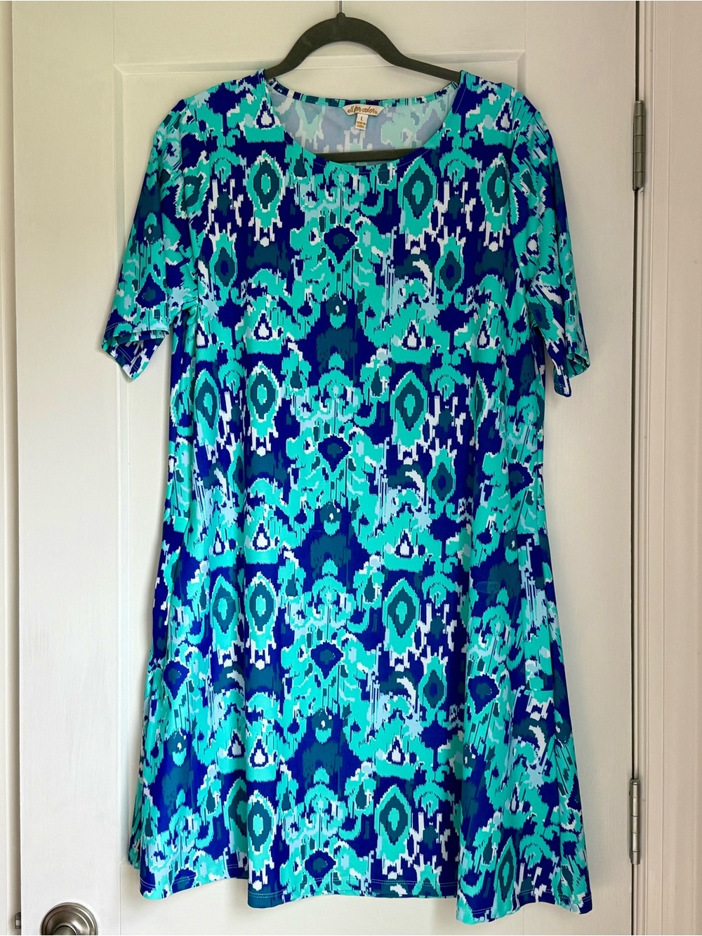 All For Color Blue & Teal Ikat-Print Midi Dress